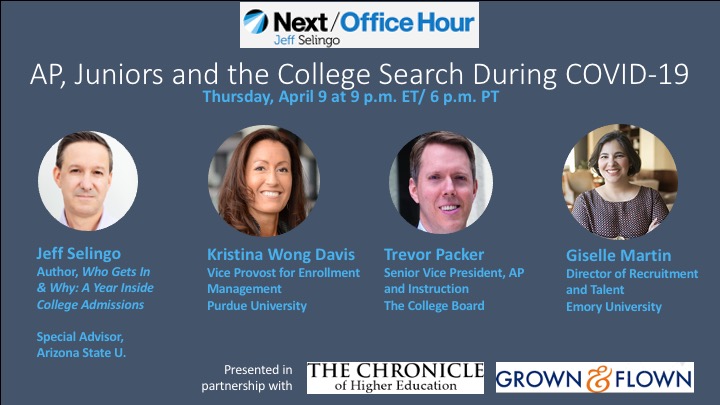 Thur night, I'll host last in series of virtual office hours on  #admissions  #COVIDー19. Sign up here:  https://zoom.us/webinar/register/WN_NUXHIhIbSpmhHyVsI5-KCQWhat follows is short thread about what we learned from first three, which attracted thousands of parents, students, counselors, and admissions officers