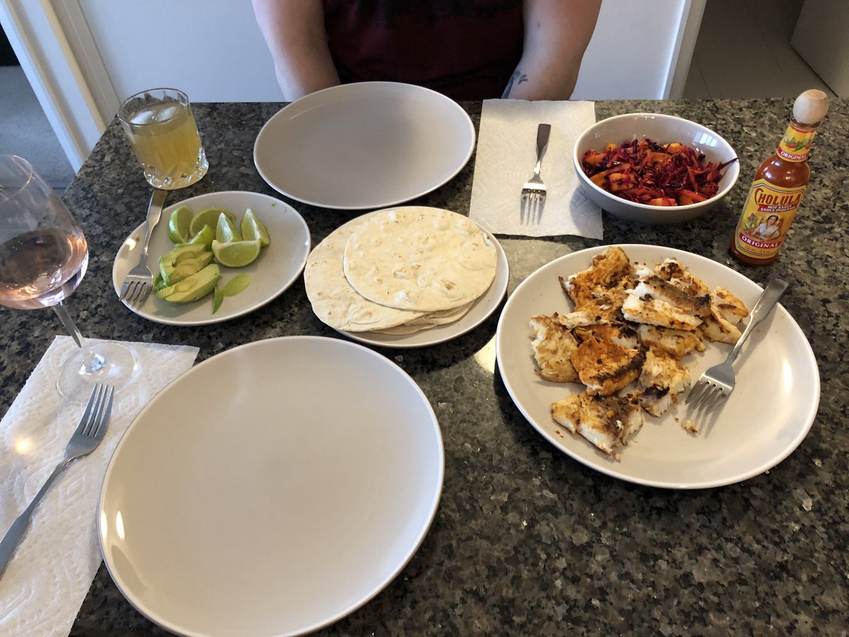 n_vanheer's tweet photo. Day 2/7 #mylifeinpictures I love to try out new recipes. This was last night’s dinner - Blackened Fish Tacos with Red Cabbage &amp; Mango Slaw from my newest cookbook. Very yummy despite a few bumps along the way. 
I nominate @beth_oshaugh - let’s seen some travel pics! https://t.co/0iKgRjKXl5
