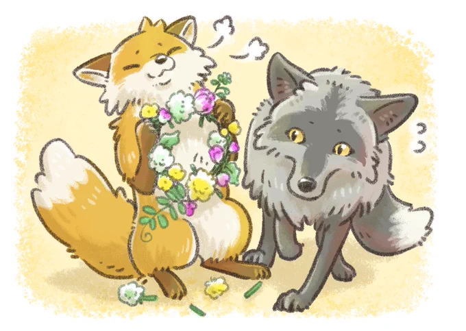 春らしい絵と あといつものおきつね 