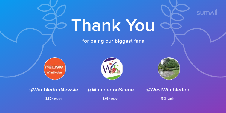 Our biggest fans this week: WimbledonNewsie, WimbledonScene, WestWimbledon. Thank you! via sumall.com/thankyou?utm_s…