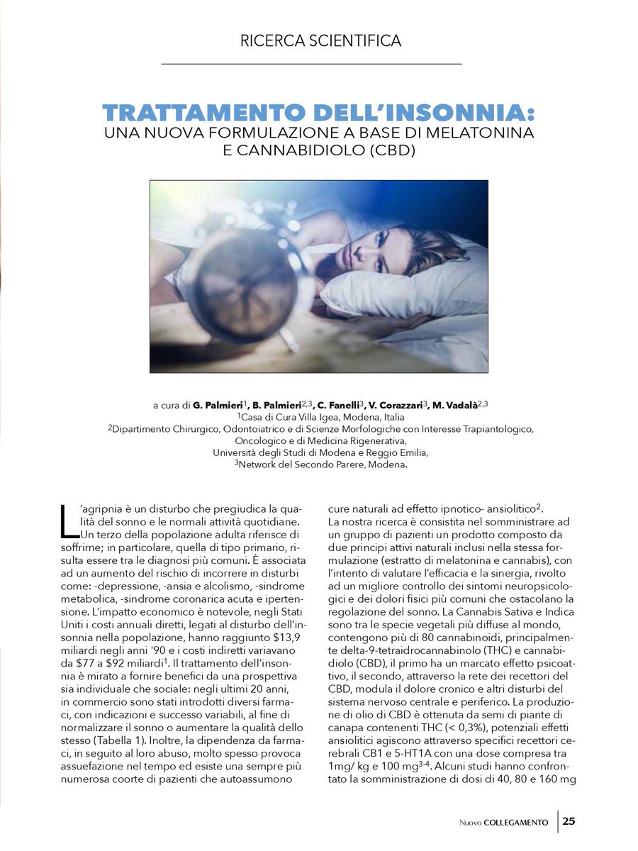 Utifar1957's tweet photo. TRATTAMENTO DELL’ #INSONNIA : UNA NUOVA FORMULAZIONE A BASE DI #MELATONINA E #CANNABIDIOLO (#CBD)
a cura di G. Palmieri, B. Palmieri, C. Fanelli, V. Corazzari, M. Vadalà
Dalla rivista Nuovo Collegamento n. 2/2020
https://t.co/D894VKSfOc
#utifar #farmacista #nuovocollegamento https://t.co/UTraG0YeoI
