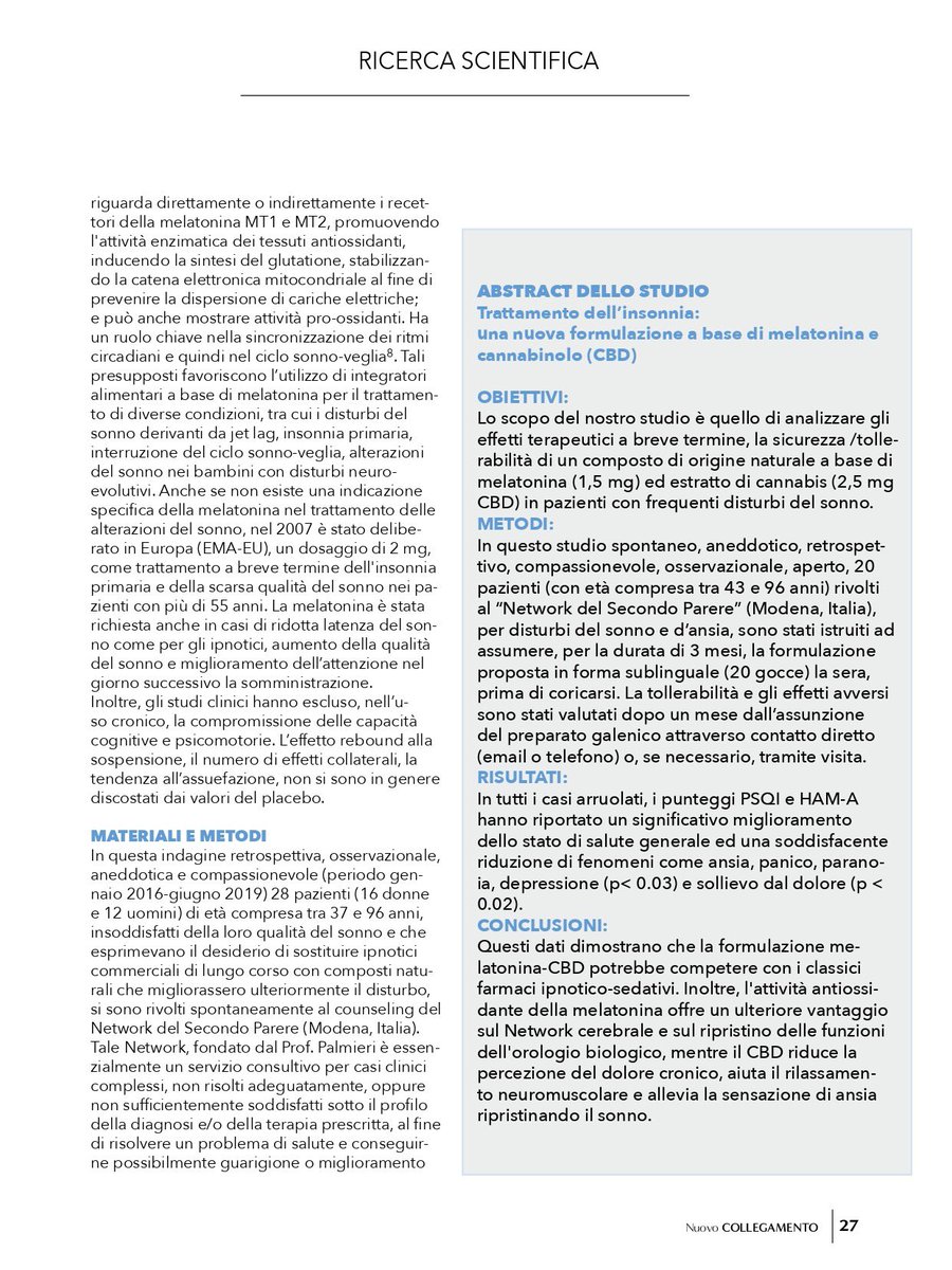 Utifar1957's tweet photo. TRATTAMENTO DELL’ #INSONNIA : UNA NUOVA FORMULAZIONE A BASE DI #MELATONINA E #CANNABIDIOLO (#CBD)
a cura di G. Palmieri, B. Palmieri, C. Fanelli, V. Corazzari, M. Vadalà
Dalla rivista Nuovo Collegamento n. 2/2020
https://t.co/D894VKSfOc
#utifar #farmacista #nuovocollegamento https://t.co/UTraG0YeoI