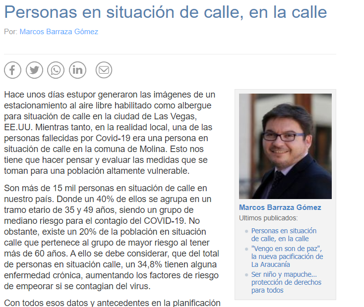 MarcosBarrazaG's tweet photo. [COLUMNA] "Hay que recordar que lo que se les pide a todos que es “quedarse en casa” es imposible aplicarlo en personas que justamente no cuentan con una casa." en @Cooperativa 
https://t.co/bg8i86SXDN https://t.co/9LVG6buAHa