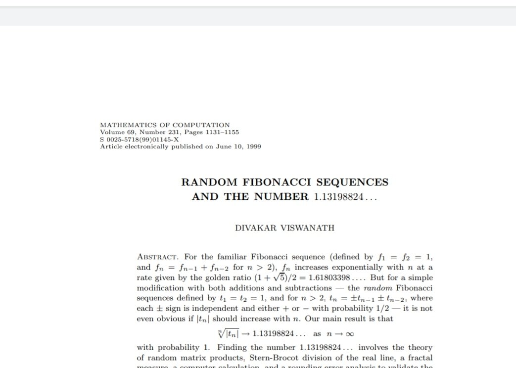 The first photo here is Dr. Vishwanath and the second photo here is his paper on Random Fibonacci sequence ratios. Let's make him famous guys!!