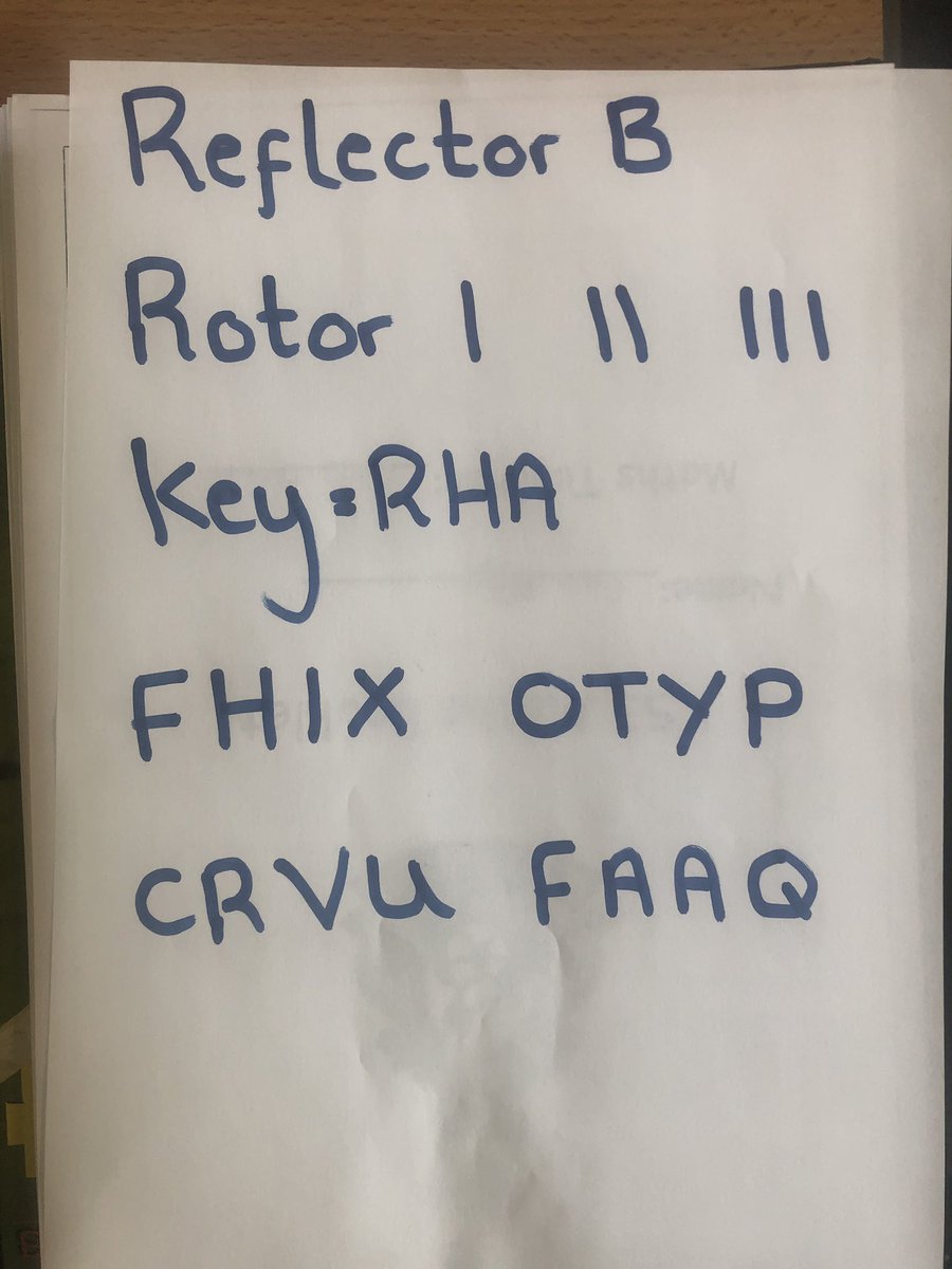 MissMathsGreen's tweet photo. Today I looked after some of our key worker children and we made some Enigma Machines! The students were absolutely fascinated! @bletchleypark @Royal_Harbour 

Can you decrypt this message from us? https://t.co/aazH7eSWpn