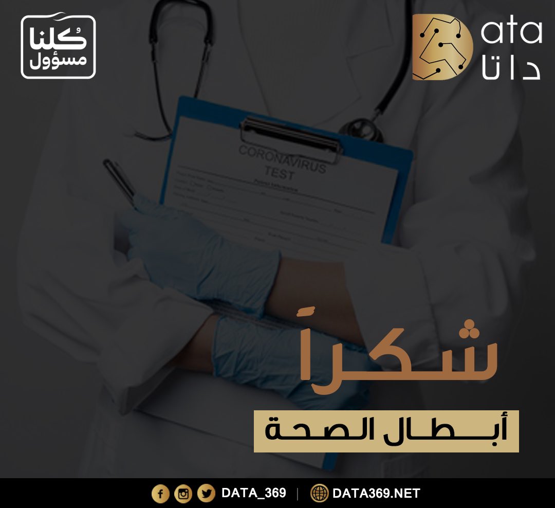Data_369's tweet photo. كلمة شكر لوزارة الصحة على لكل الجهود التي بذلت والتي سوف تبذل في سبيل الوطن والعودة للحياه الطبيعية. 

#الحالات_اليوم
#كلنا_مسؤول https://t.co/wxpTKNorTn