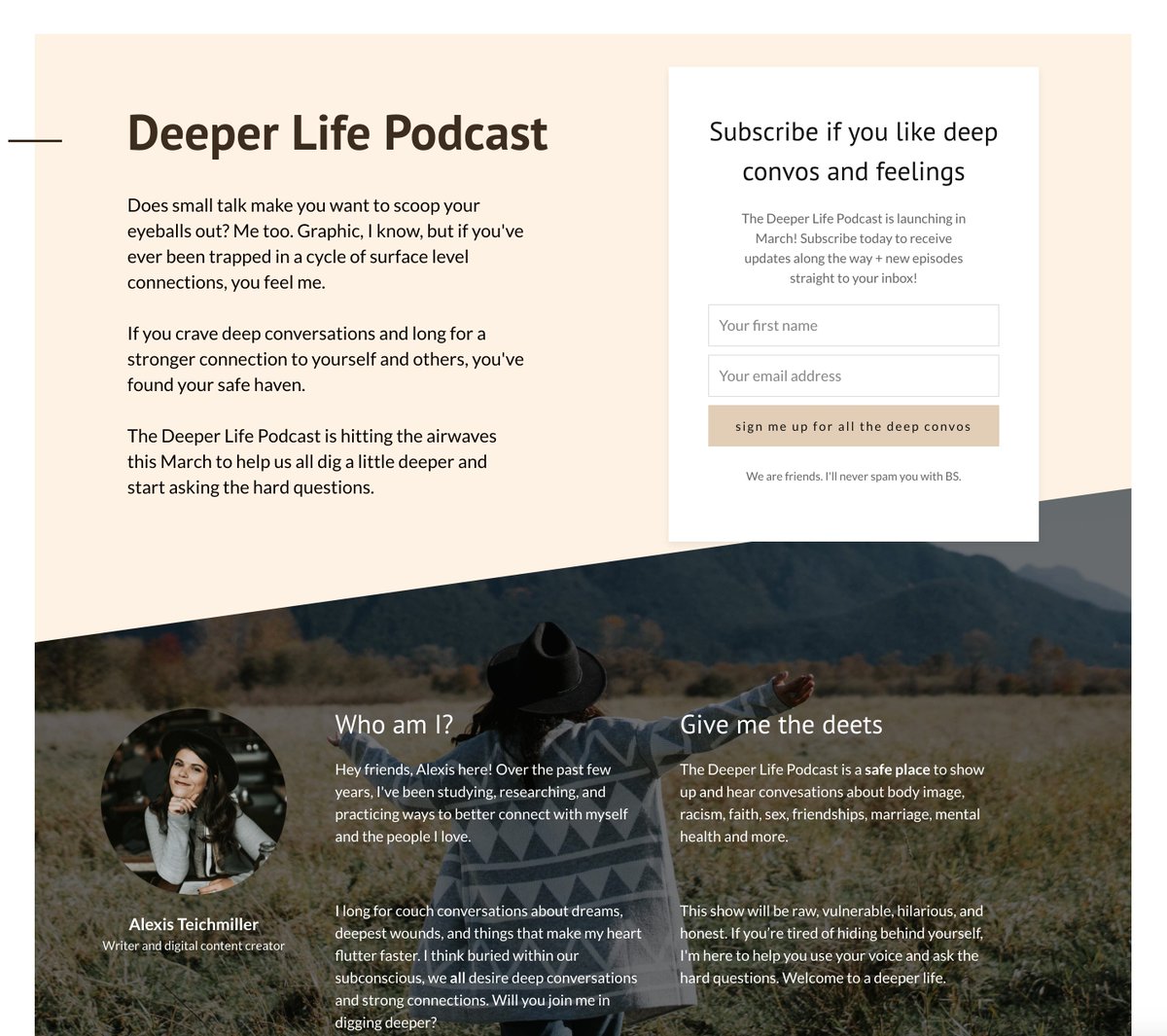 .<a href="/alexisteich/">Alexis Teichmiller</a> has a brand new podcast she's launching called Deeper Life Podcast: alexis-teichmiller.ck.page/deeper-life