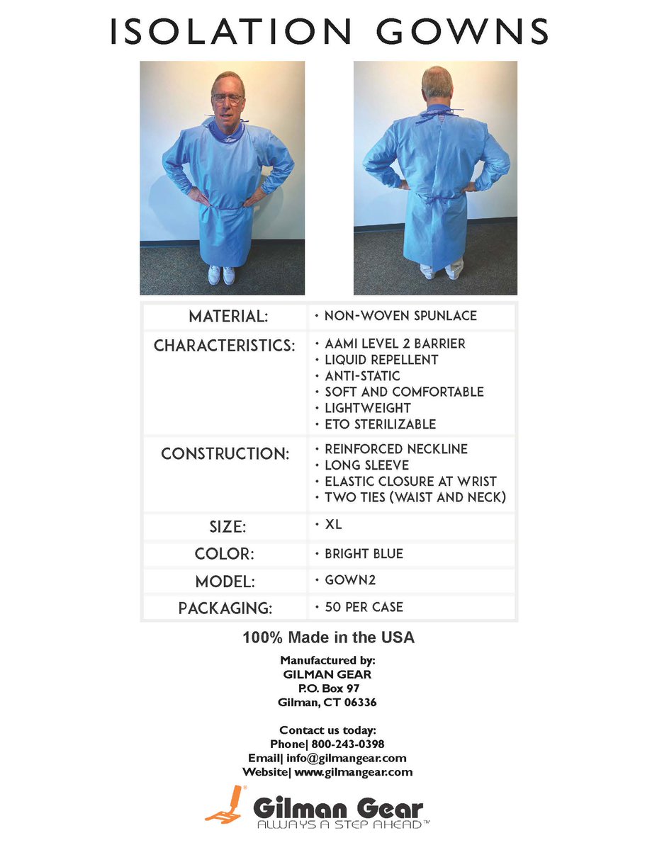 GilmanGear's tweet photo. Our Isolation gowns are in! Check them out down below:
#WorldHealthDay #MedicalProfessionals #CoronaUpdate #ctbusinesses #medicalcommunity #manufacturers https://t.co/wGgx1e9HPb