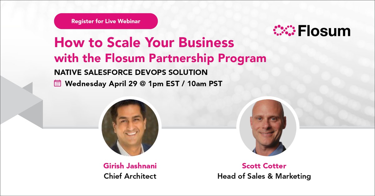 FlosumALM's tweet image. Interested in learning how you can get free licenses with Flosum? Of course you are! Flosum is now offering SI partners free access to our leading DevOps solution for Salesforce. Join our webinar on Wed, April 29 @ 1pm ET to learn more. Save your spot: zoom.us/webinar/regist…