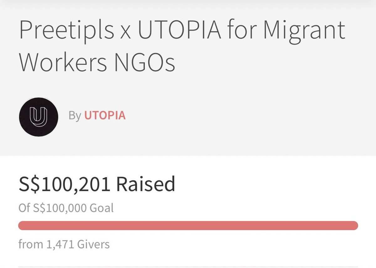 plspreeti's tweet photo. IN 12.5 HOURS, with 1471 DONORS WE HAVE RAISED A TOTAL OF $100,201 FOR NGOs TO DIRECTLY ADDRESS THE NEEDS OF MIGRANT WORKERS IN SINGAPORE. THANK YOU from the bottom of our hearts and we will be keeping the donation page LIVE @ https://t.co/BAiX7ETVaj 😭♥️ https://t.co/AXWqAufOVF