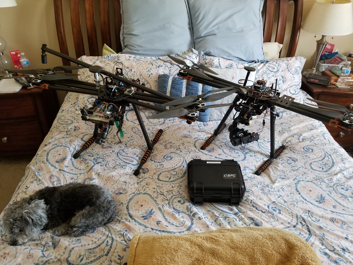 I2RCorp's tweet photo. In the first of our series of #HomeOffice posts, Richard’s (@Rich_Viz) #drone guard dog, Mocha, may be sleeping on the job, but we are not. Our drones are still flying high! #Coronavirus #DogsofTwitter #uav https://t.co/D2SMVpI5C3