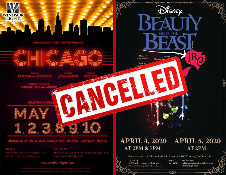 After extremely careful deliberation, WLMT regretfully announces the CANCELLATION of the upcoming productions of Beauty and the Beast Jr, originally scheduled for April 2020 and Chicago, planned for May 2020. Details and ticket refund info here: windsorlight.com/covid-19-virus…