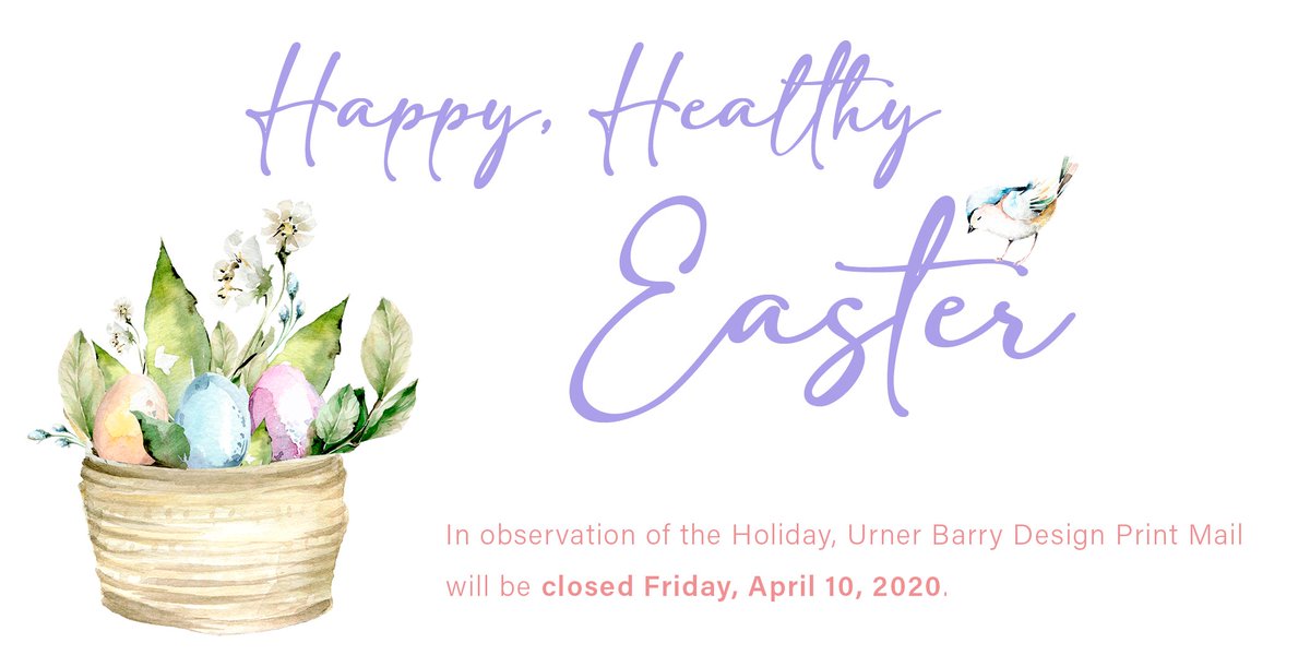 SelectDPM's tweet image. Happy Easter! In observation of the Holiday, Urner Barry Design Print Mail will be closed all day Friday, April 10, 2020.