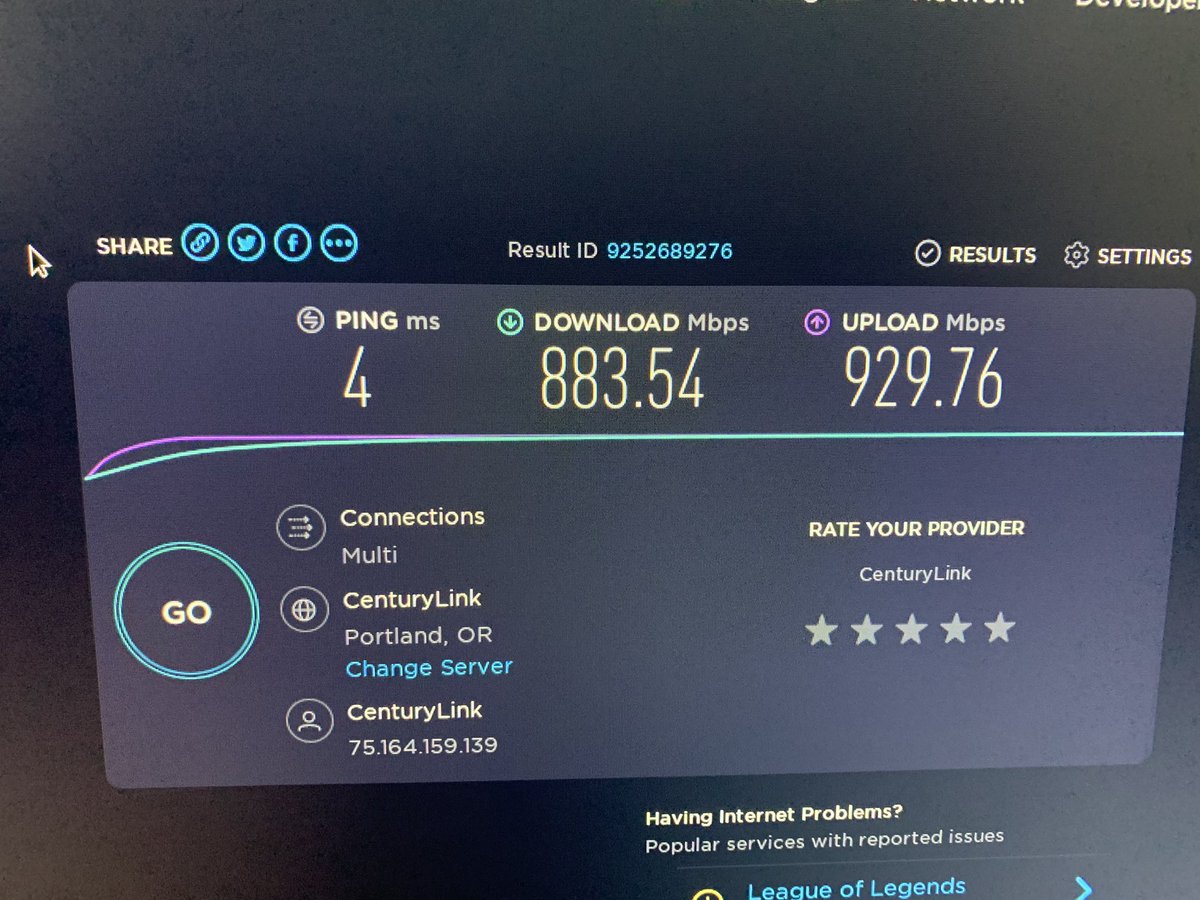 KI7UNJ's tweet photo. Did some pre UDM pro speed tests last night.  This is with a  UNiFi Edge Router Lite 3 with no IPS/IDS/DPI and limited NAT rules. 

If I can keep these speeds with DPI and IPS on via the UDM PRO I will be a happy man  @ubnt #UniFiUpgrade https://t.co/dSBm8AFECG