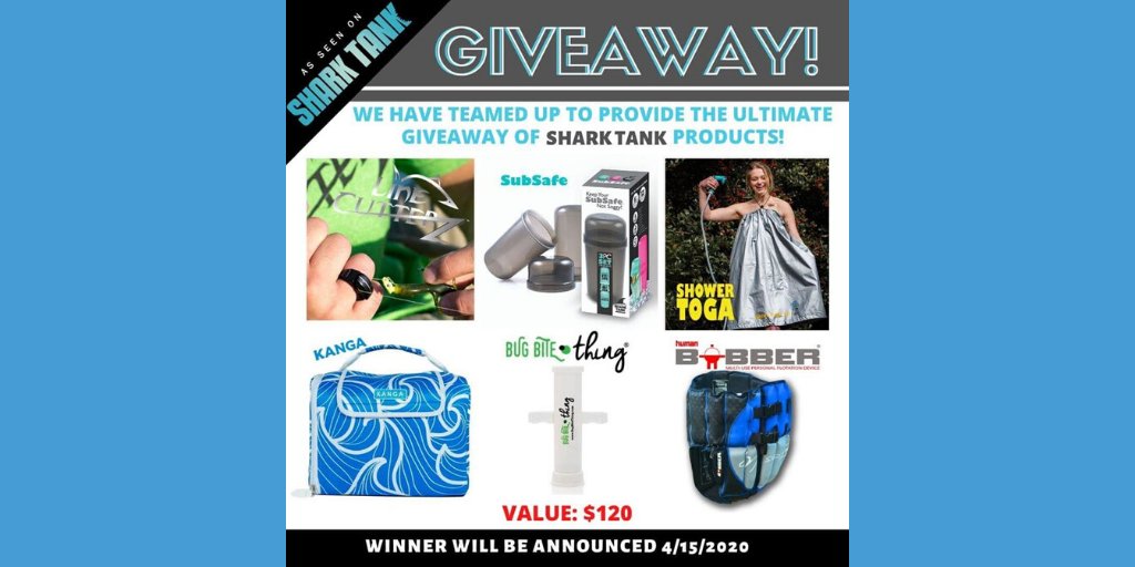 We are SOOO excited to have teamed up with 5 other <a href="/ABCSharkTank/">Shark Tank</a> companies to offer a fun GIVEAWAY!!

1) Like the photo
2) Tag 3 friends in the comments 
3) Retweet this post
4) FOLLOW these pages:
<a href="/BugBiteThing/">BugBiteThing</a> @humanbobber <a href="/ShowerToga/">Shower Toga</a> <a href="/KangaCoolers/">Kanga Coolers</a> <a href="/thesubsafe/">SubSafe</a> <a href="/Line_Cutterz/">Line Cutterz,  LLC.</a>