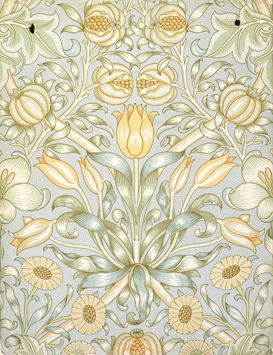 For example, compare Arcadia and Horn Poppy to William Morris designs of the same period like Fritillary (1885) or Lily and Pomegranate (1886).