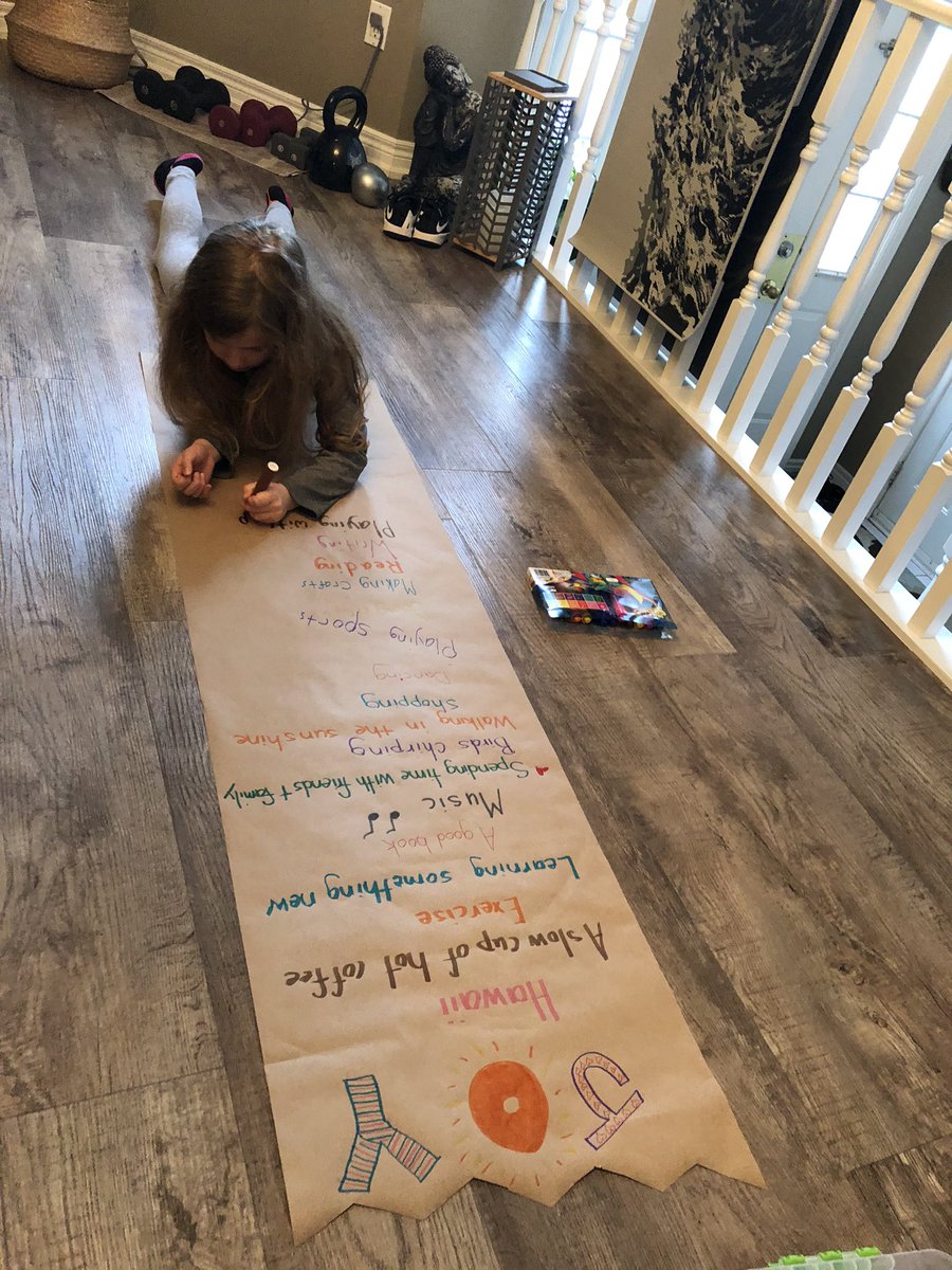 PaquetteLois's tweet photo. Early this morning, before beginning our online learning for the day, Addison &amp; I had a chat about some of the things we miss right now. I decided we could make a list of things that bring us joy &amp; pointed out how many of things, on this list, that  we can still do. #perspective https://t.co/4SKmxip3fy