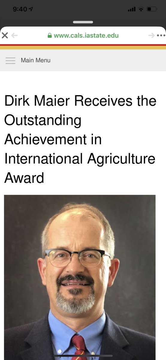 Congrats to <a href="/qualitygrainISU/">Dirk E Maier</a> on receiving the Outstanding Achievement in International Agriculture Award! Well deserved!