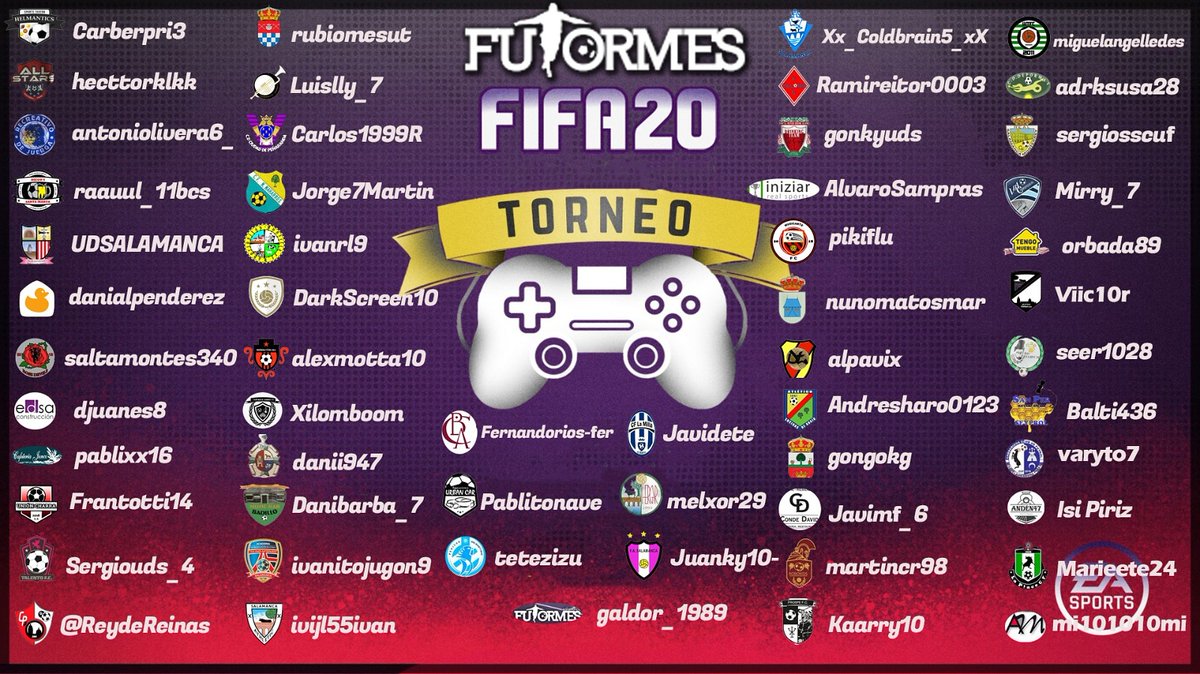 🕹🖥 TORNEO FUTORMES FIFA20🖥🕹
✍️Estos son los "Gamers" que defenderán el escudo de su equipo en el Famoso simulador de Fútbol!