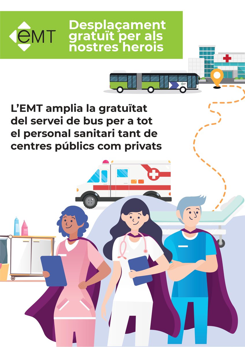 Bus gratuït per als nostres herois!

A partir de demà el bus de l'<a href="/EMT_Palma/">EMT Palma</a> serà gratuït per a tot el personal sanitari i de serveis tant d'hospitals com d'atenció primària i altres centres sanitaris públics i privats.

+ info: bit.ly/3e7hupy