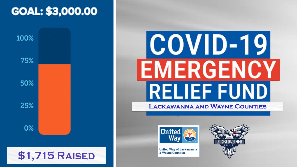 falconssports's tweet photo. PUSH TO $3,000.  Thank you to everyone who has donated to the COVID-19 Emergency Relief Fund.  To date, we have raised $1,715.  We are close to the $3,000 mark and with your donations we can PUSH TO $3,000.  To donate, visit https://t.co/02DXjLANPz.  @LackawannaEDU https://t.co/PRR0QHzUxC