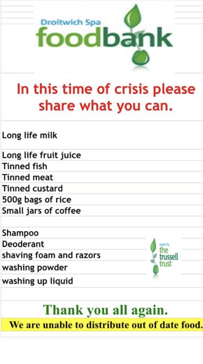 Although we’ll be closed this Friday April 10th, we’d still be very grateful for donations of these items if you can spare them. Thank you for your support and for helping us to feed people in crisis.