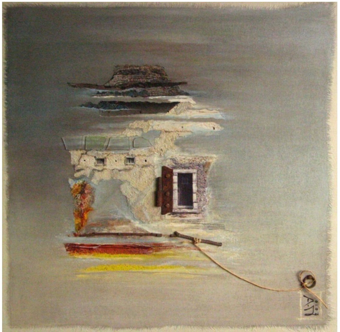 day4art's tweet photo. A Sense of Home.. 45x45cm #asenseofhome #art #kunst #mixedmedia on wood #recycle https://t.co/d8KJduVgzy