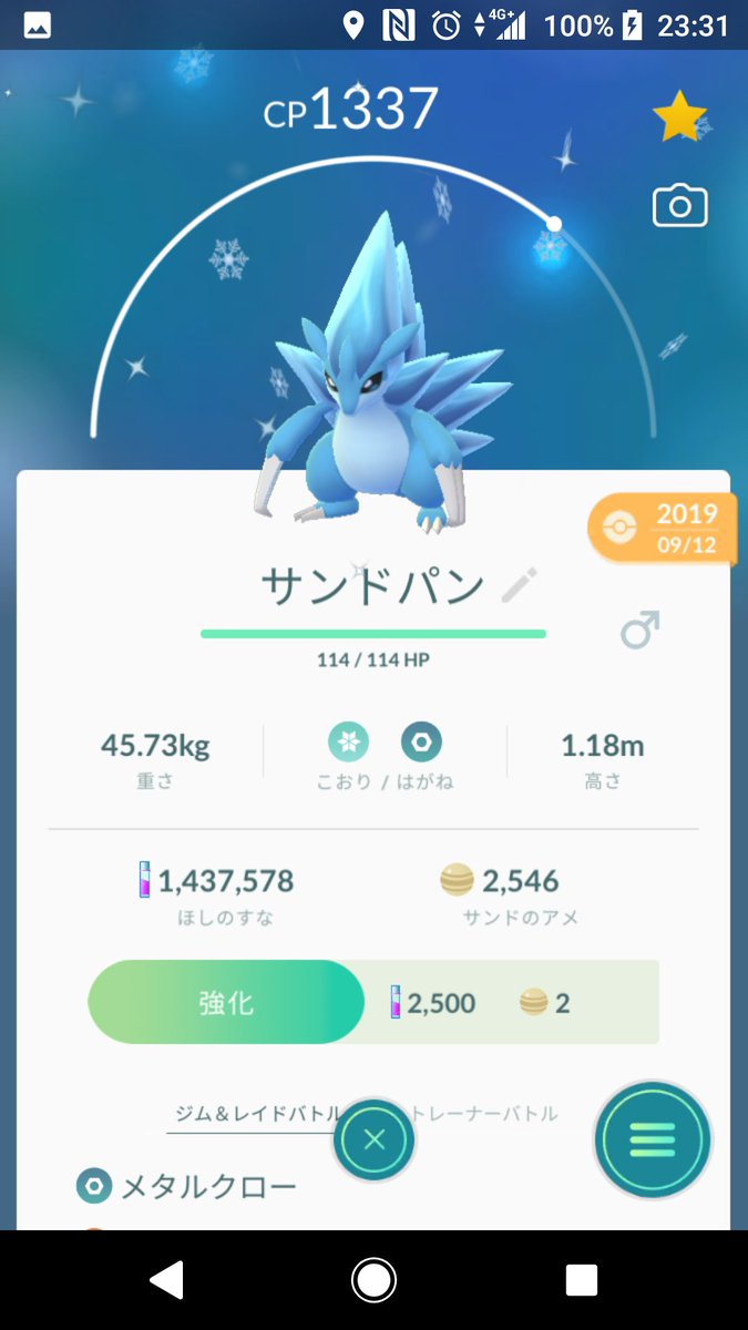 ナカ なか 色違いのアローラサンド 進化させたら普通の色違いサンドパンに 再起動で色違いアローラサンドパンに戻った O O