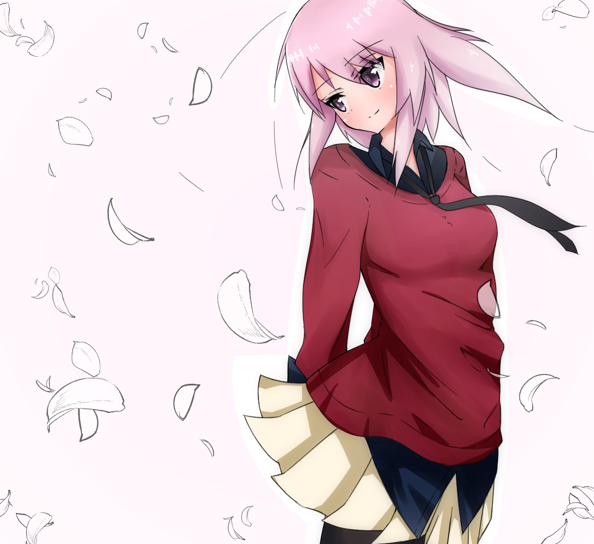 夜露ちゃんの入社時の服は服の合わせ方の品の良さと ニットの後ろの編み込みの大胆さ ヒフミねじれのイラスト