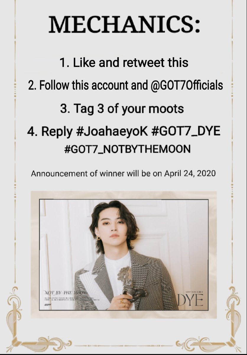 PH GIVEAWAY GOT7 In line with the opening of this online shop, we will be giving away GOT7 mini-album DYE. 1 Album Random version 1 Poster & POB includedThe cutoff is on April 24, 2020 (12:00nn)  Shipping: June or July. Please see the mechanics below for the promo.