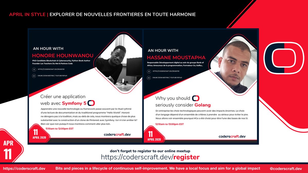CodersCraft Dev (@coderscraftdev) on Twitter photo 🔍🤩Ready pour la 'French' session de la semaine avec Honore Hounwanou et Hassane Moustapha <a href="/_hkairi/">Hassane Moustapha</a> . Venez explorer de nouvelles frontieres avec #golang et #symfony Samedi 11 a partir de 12h heure de New york.🚀💪🏿💪🏿 #kebetu #team221 #webdevelopment
coderscraft.dev/register 🔍🤩Ready pour la 'French' session de la semaine avec Honore Hounwanou et Hassane Moustapha <a href="/_hkairi/">Hassane Moustapha</a> . Venez explorer de nouvelles frontieres avec #golang et #symfony Samedi 11 a partir de 12h heure de New york.🚀💪🏿💪🏿 #kebetu #team221 #webdevelopment
coderscraft.dev/register