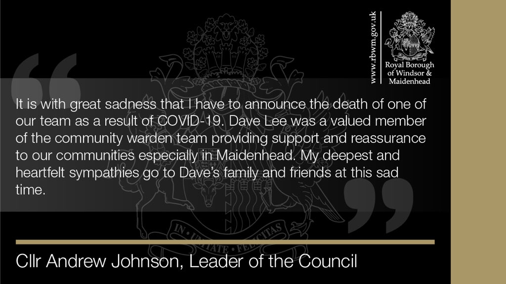It is with great sadness that we announce the death of one of our community wardens. Dave Lee lost his battle with COVID-19. He was a valued member of the team and will be sorely missed.
www3.rbwm.gov.uk/news/article/4…