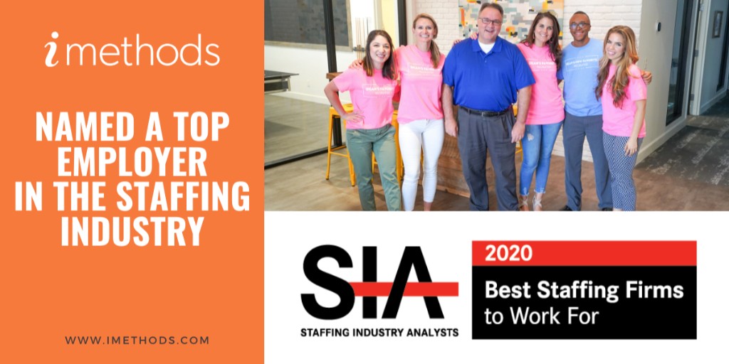 iMethods recognized as a Best Place to Work by Staffing Industry Analysts. We are humbled and thrilled to receive this award. As always, our team is here for you. ow.ly/aGlM50z8Stp