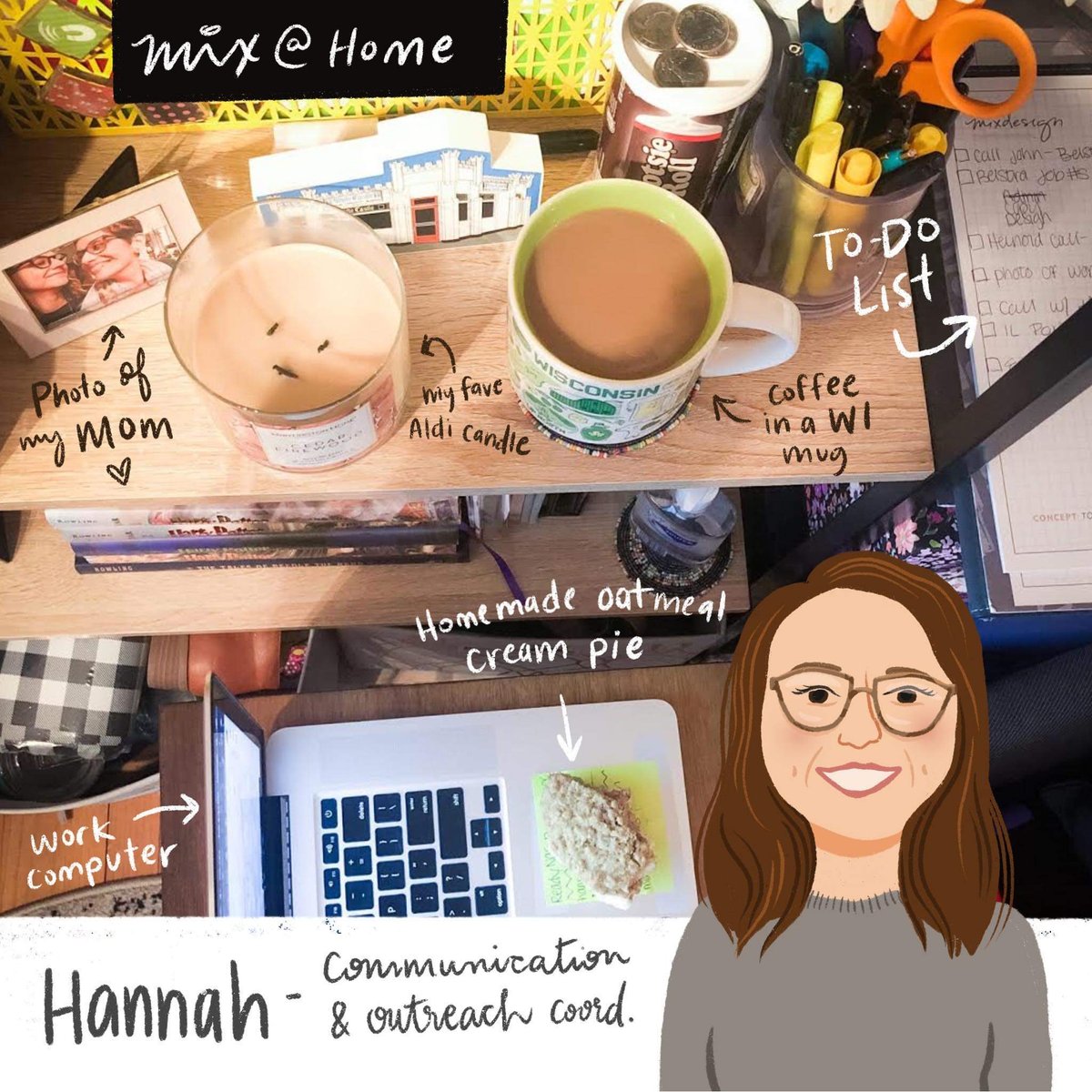 mixdesigninc's tweet photo. Next up in our #MixAtHome series is our communication and outreach coordinator, Hannah! @hrdominiak always has homemade goodies and coffee handy as she checks items off her to do list!

Come back every day to see more mix team member’s work from home spaces! https://t.co/uCjzUpAM7a
