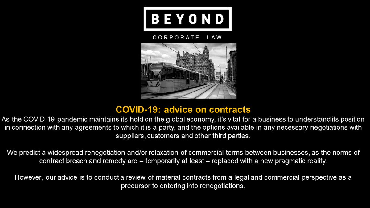 BeyondCorpLaw's tweet photo. We'd like to share with you some important advice for businesses regarding #contracts, drawn up by our expert #corporate team. Please get in touch with @shakerluppers  mark.lupton@beyondcorporate.co.uk or telephone 07458077761 to discuss in more detail. #corporatelaw  #covid19 https://t.co/FjsBKHX0dI