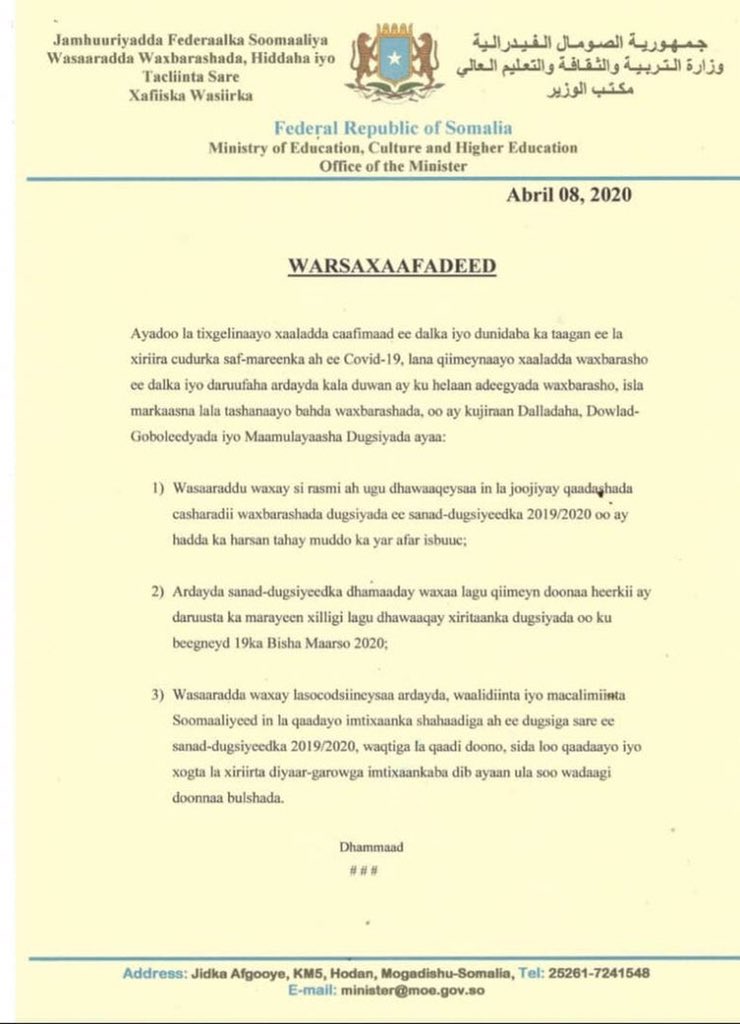 The ministry of education has completely stopped teaching in the nationwide due to Covid19.