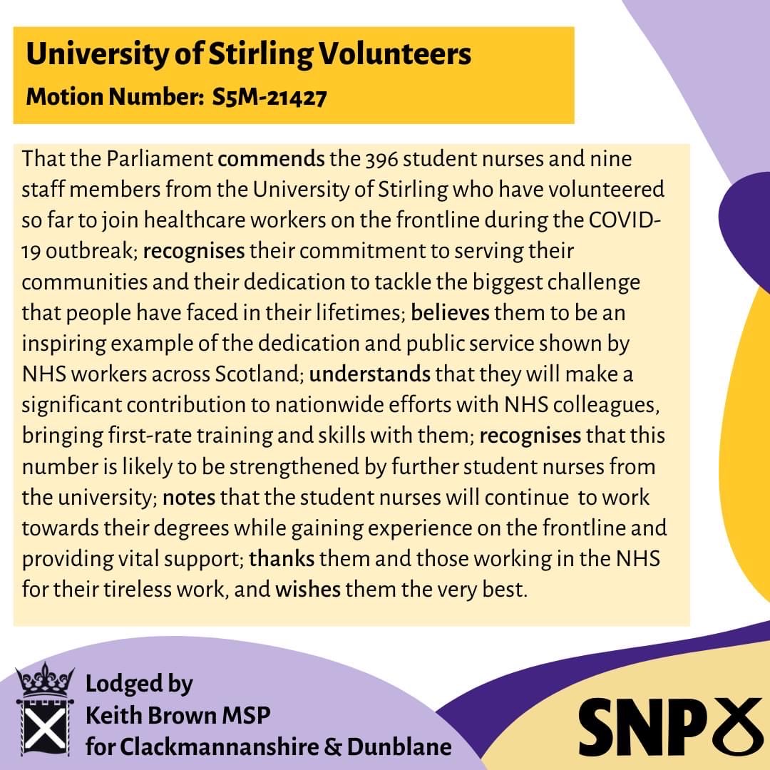 I have today laid the following Motion in the Scottish Parliament regarding @StirUni