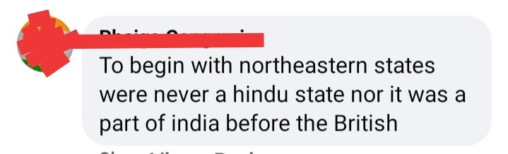 This is the mindset of few Northeasterners. How brainwashed they are. Thanks to mssionaries! I am myself a northeastern, a proud Hindu, and belong to a community (Bishnupriya Manipuri) that is 99.99 percent still Hindu. And I am but helpless to witness such.