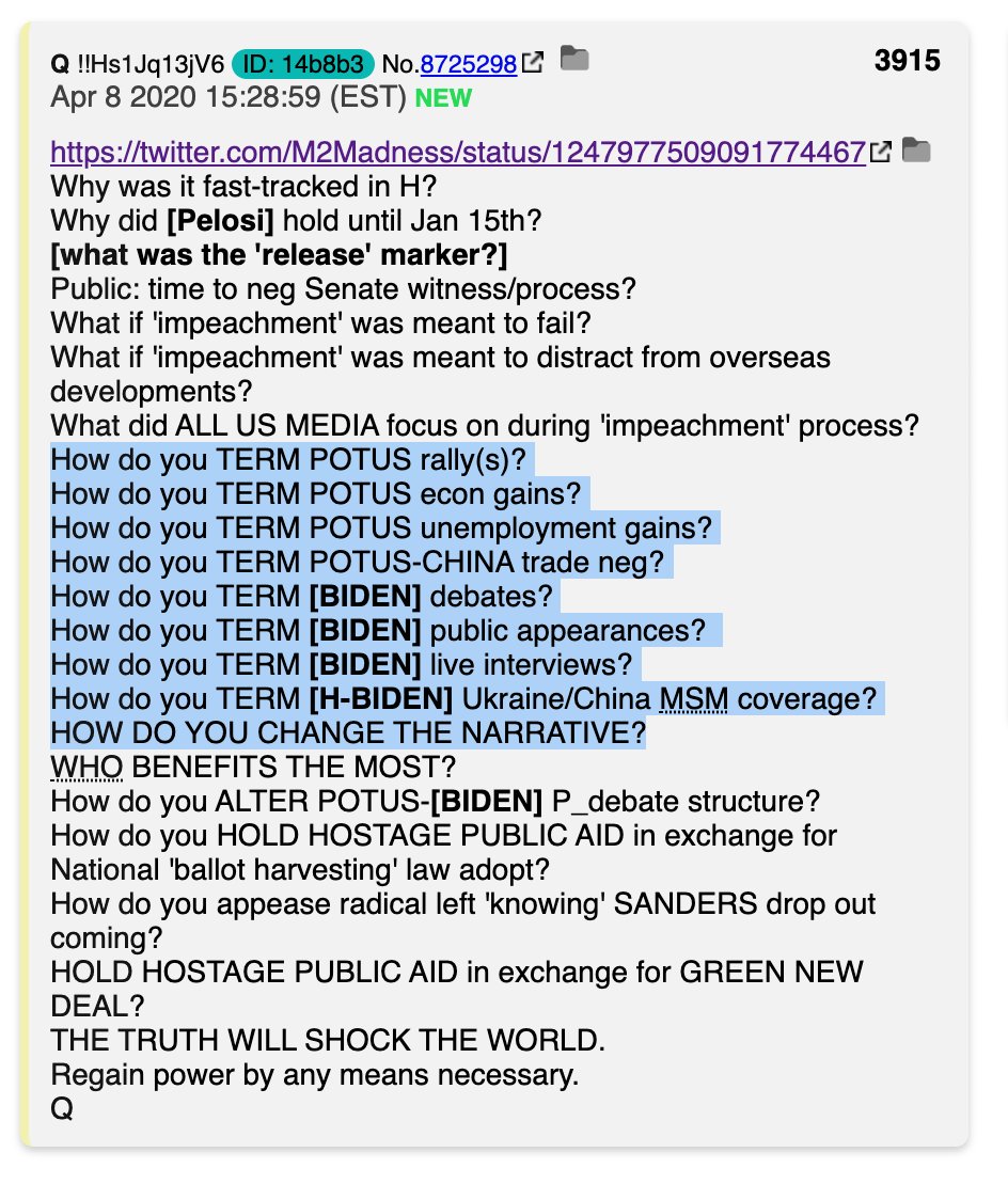 49.  #Qanon Remember the slogan "by any means necessary"?They seek to regain power by any means necessary, with no limit on the evil to which they will resort. That is who they are.This is important.Have you noticed? https://twitter.com/M2Madness/status/1247977509091774467  #Q