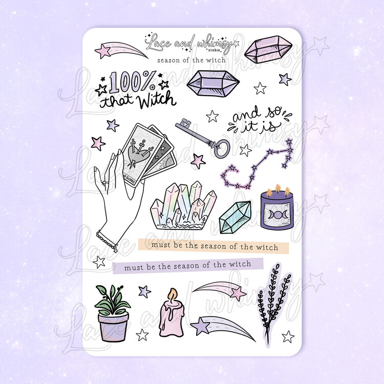 My sticker sheet themes tend to be dreamy, celestial, pastel, and witchy vibes! ✩ https://www.laceandwhimsy.com/the-sticker-shop?category=Sticker+Sheets