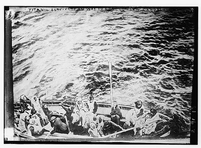Here is a Titanic lifeboat pulling up alongside the Carpathia. Look how few people it holds.