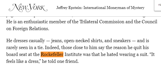 One such fraudster once considered a technocrat philanthropist, donating millions to "advance science"Is none other than one Jeffery EpsteinHe even sat on the board of the, wait for itRockefeller Institute!You can check out the 2002 NYMag puff piece below for more juice