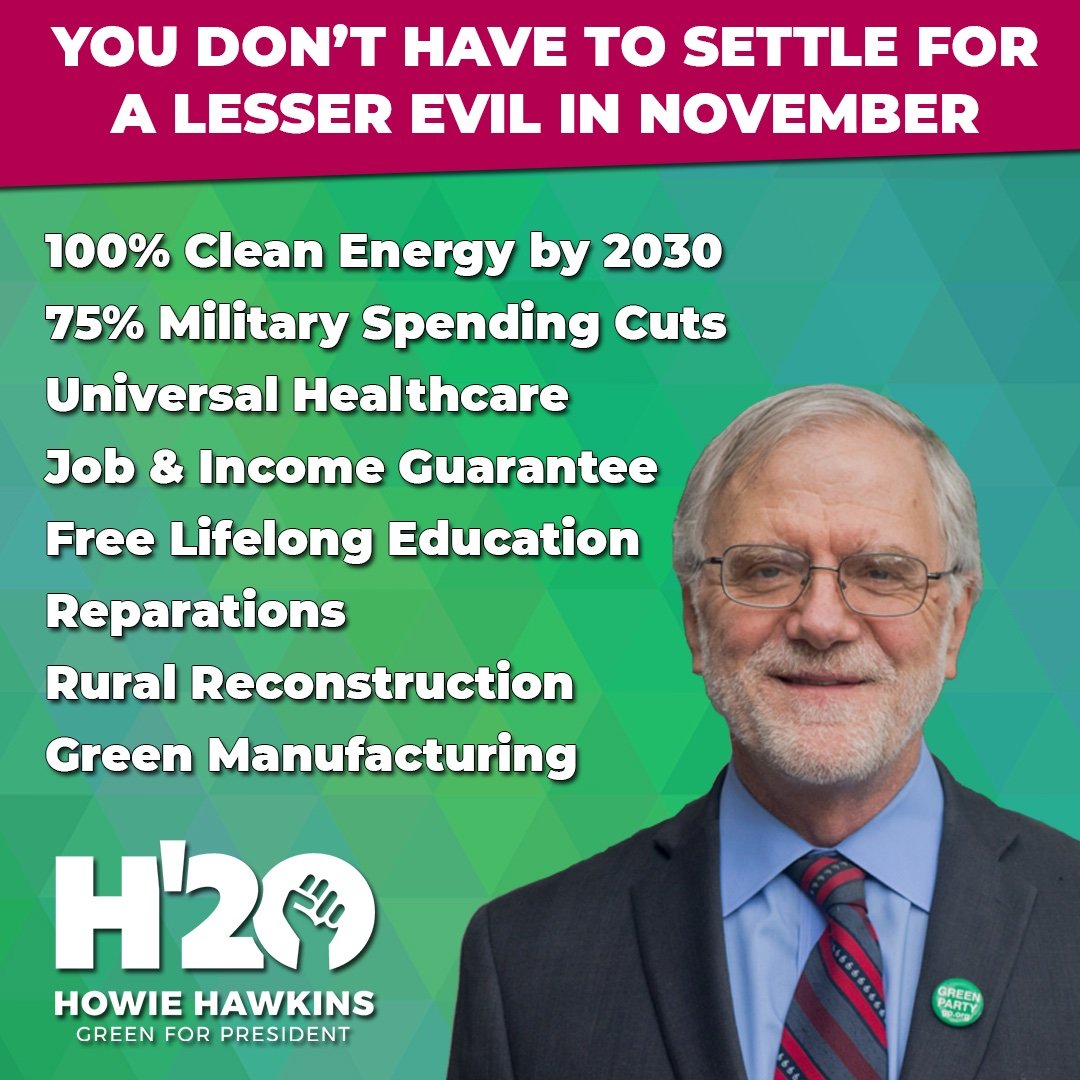 MasterHellKat's tweet photo. @JusticeOutcry @HowieHawkins 💯

#VotePlatformNotParty &amp; #GoGreen 

#GoingGreenNow 💚

#HowieHawkinsHasMyVote https://t.co/pPSJjgtpBd