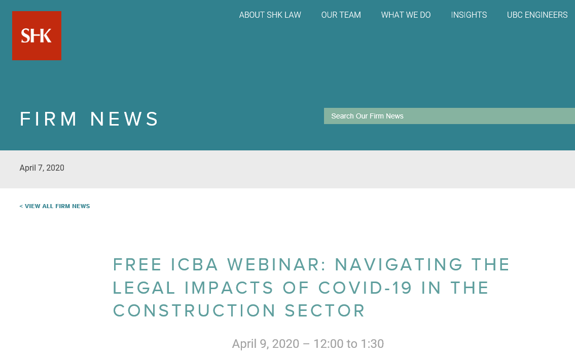 SHKlaw's tweet photo. Join @SHKlaw for a free webinar examining some of the consequences that COVID-19 is having on the construction industry and construction projects. To register, go to: https://t.co/2YPcKPeG6b https://t.co/x5n12BU14i
