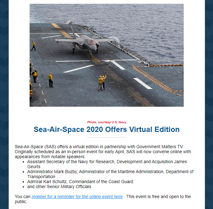 NavySTP's tweet photo. How to Attend #SeaAirSpace2020 Virtual Edition: https://t.co/U2K39KpCtH #VirtualEvents #DefenseIndustry #NavyFST #technology #USNavy https://t.co/YajYME9qF3