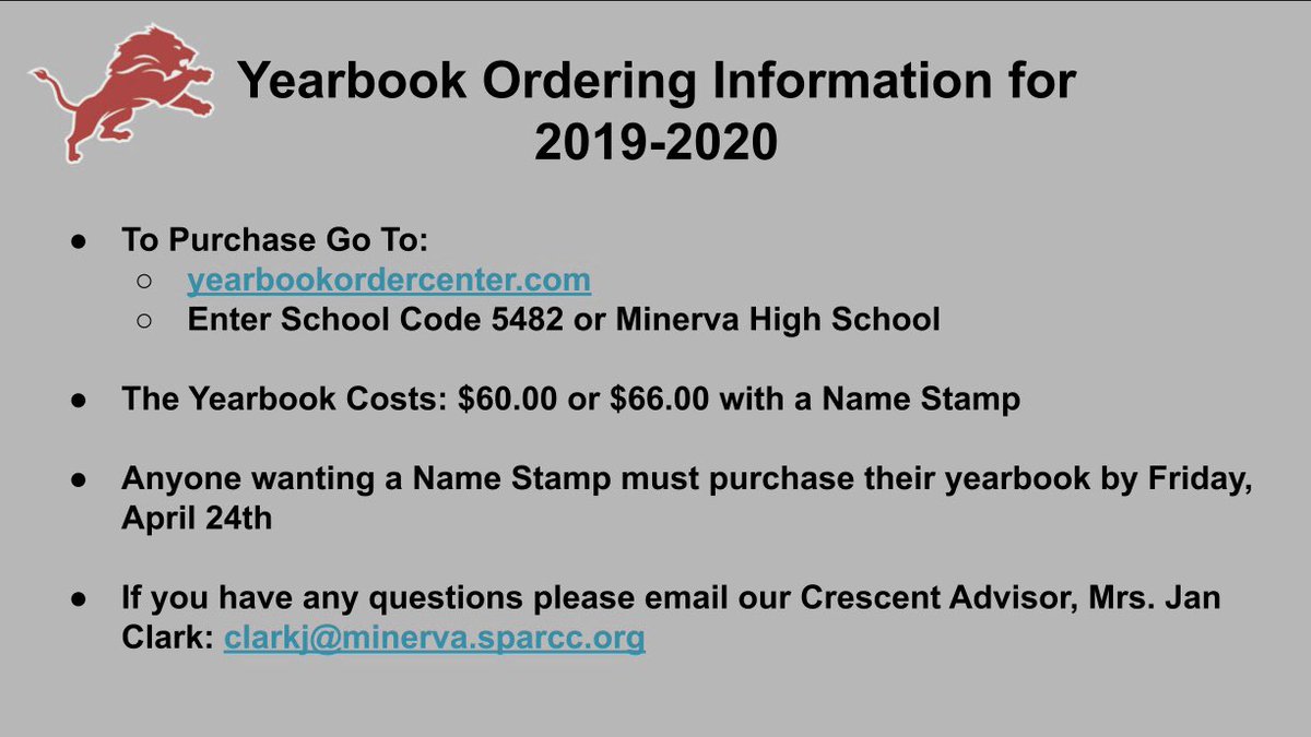 Yearbook information <a href="/MHSCRESCENT/">Minerva Yearbook Staff📸</a>