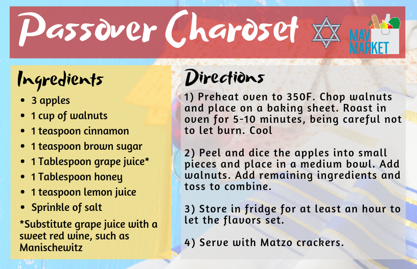 MavMarket's tweet photo. Chag Pesach Sameach!🕯️
Tonight marks the first night of Passover and we wanted to share our favorite charoset recipe with you. We know the holiday may be celebrated a bit differently this year, but we wish you a safe &amp; joyous time with those around you! https://t.co/yxNIfwpATX