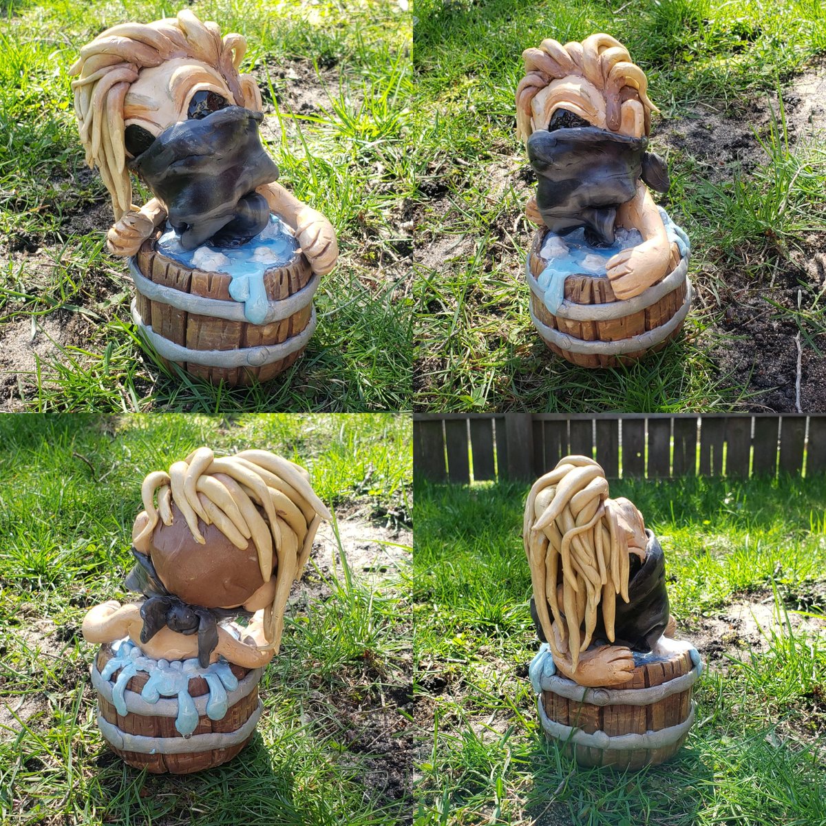 BoredEntertainm's tweet photo. Did a thing and worked with my hands yesterday. I'll admit that this was a bit rushed, but I'm just as happy with this as I was with the Eric and Barey heada that I did. Anyways, here's tiny Zach in a wash bin hottub.

#bakingclay #zachmyers https://t.co/J8ss76btYH