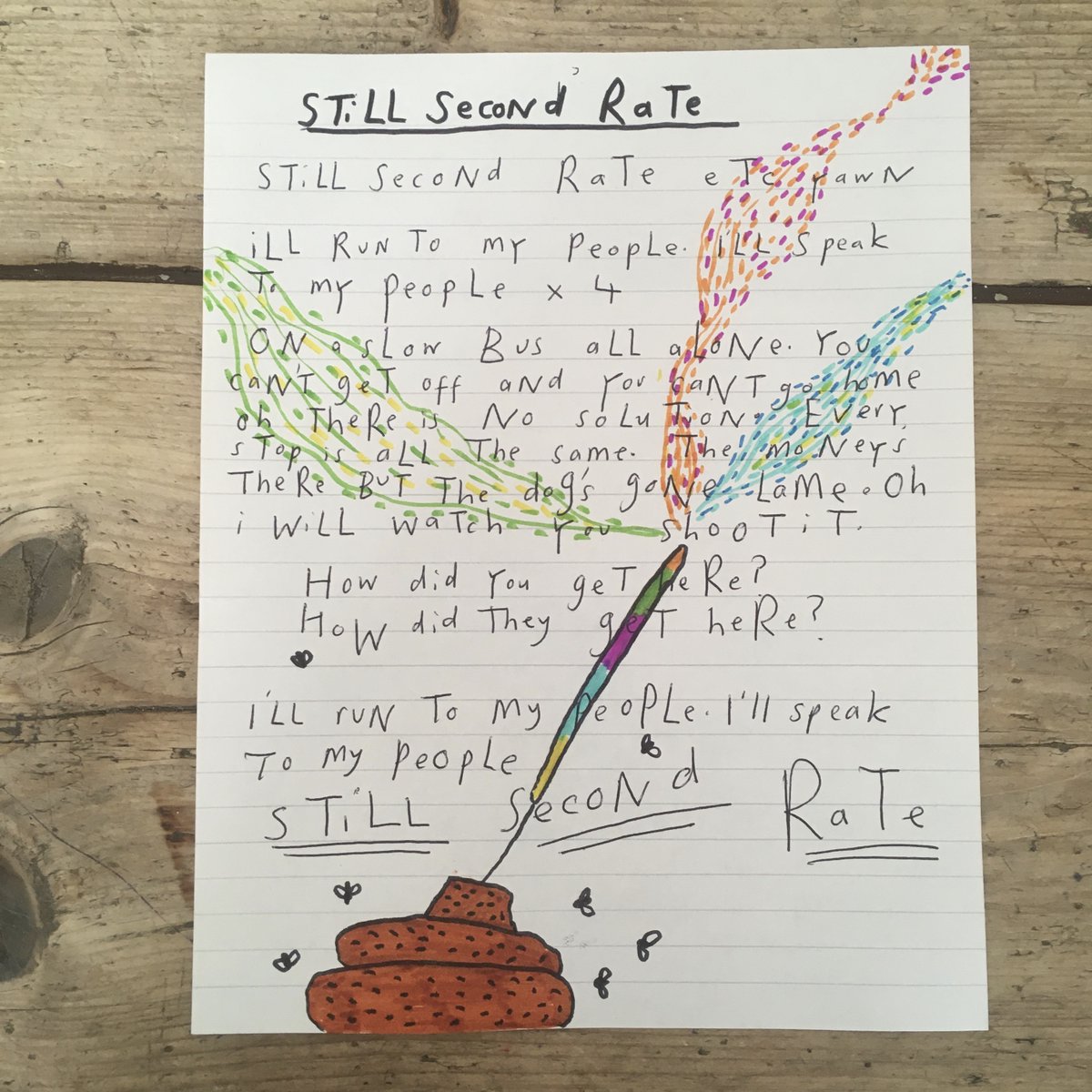RT to win these signed lyrics to “Still Second Rate”. Handwritten by yours truly. We will pick a winner at random at 10am tomorrow #timstwitterlisteningparty