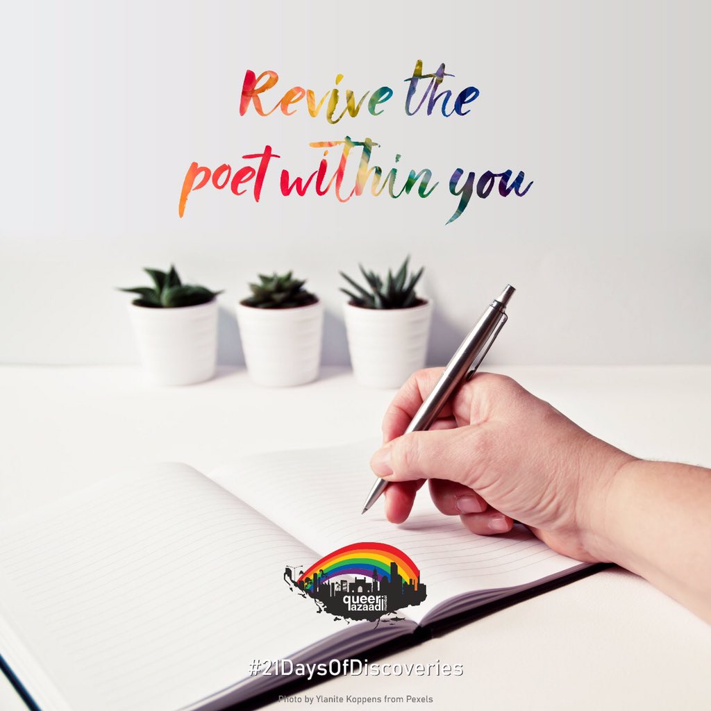 queer_azaadi's tweet photo. Revive the poet within you π
#QAM #Poet #Poem #21DaysofDiscoveries #MumbaiPride #21daysofLockdown https://t.co/UrMG0lVbHA